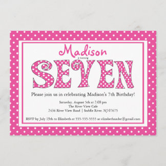 Polka Dot Alphabet 7th Birthday Party Invitation