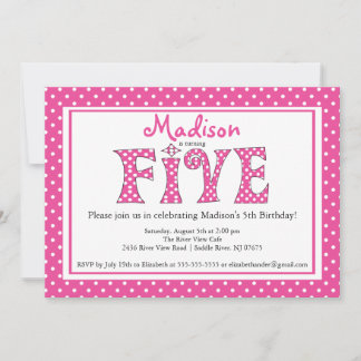 Polka Dot Alphabet Fifth Birthday Party Invitation