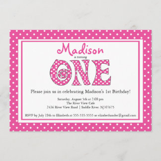 Polka Dot Alphabet First Birthday Party Invitation