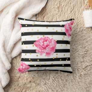 Polka Dot And Pink Floral Pattern Throw Pillow