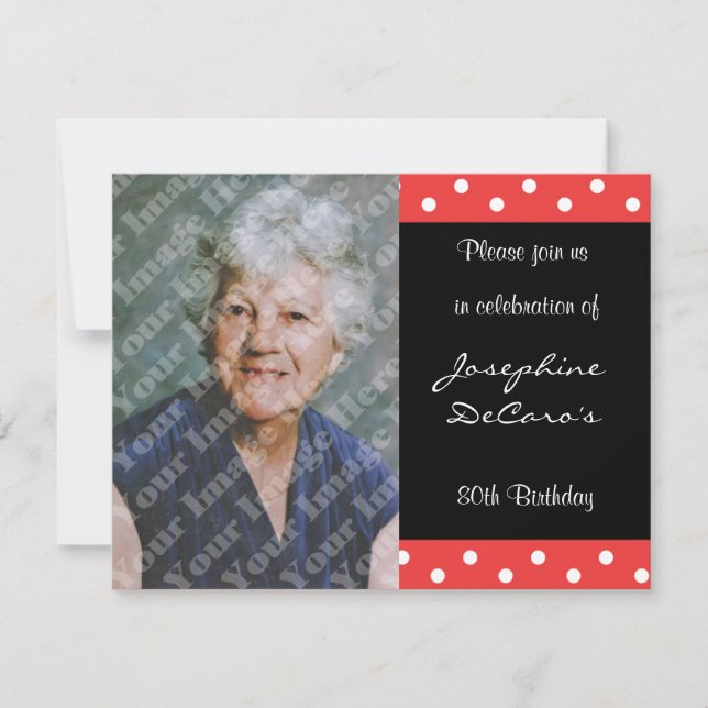 Polka Dot And Red Bubble 80th Birthday Celebration Invitation (Front)