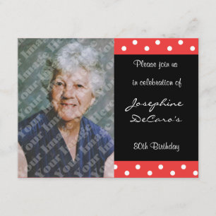 Polka Dot And Red Bubble 80th Birthday Celebration Invitation