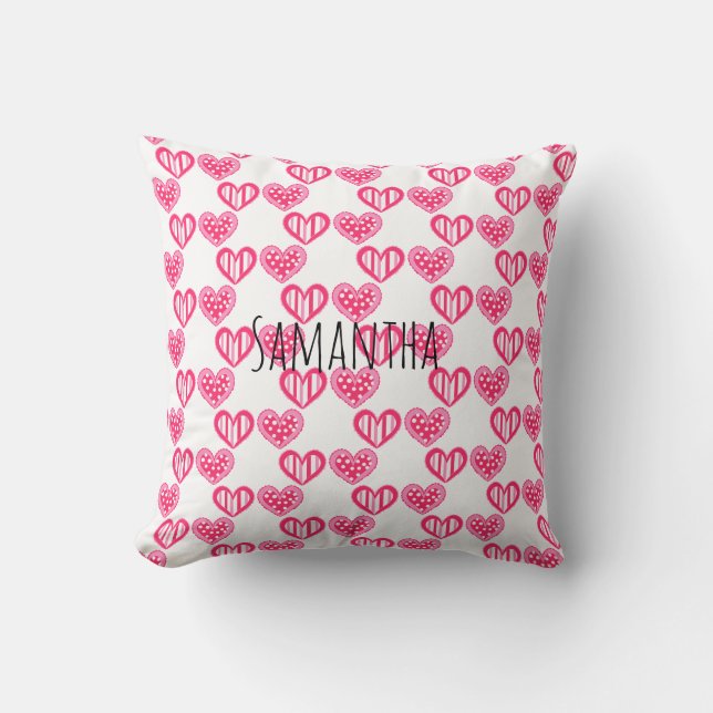Polka Dot And Stripes Hearts Throw Pillow (Front)