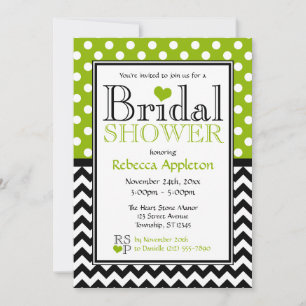 Polka Dot Apple Green & Chevron Bridal Shower Invitation