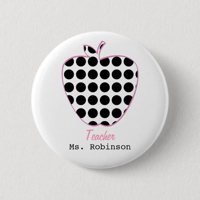 Polka Dot Apple Teacher 2 Inch Round Button (Front)