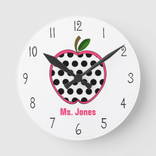 Polka Dot Apple Teacher Clock