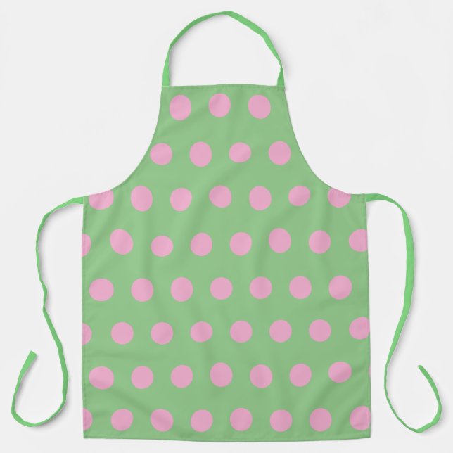 Polka Dot Apron (Sage Green & Pastel Pink) (Front)