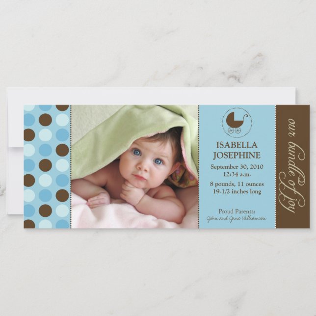 Polka Dot Baby Birth Announcement (blue) (Front)