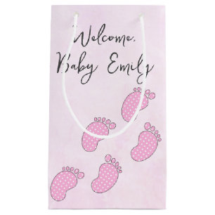 Polka Dot Baby Footprints  Small Gift Bag