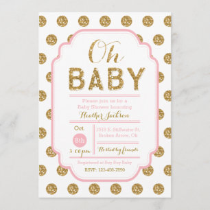 Polka Dot Baby Shower Invitation - Pink and Gold