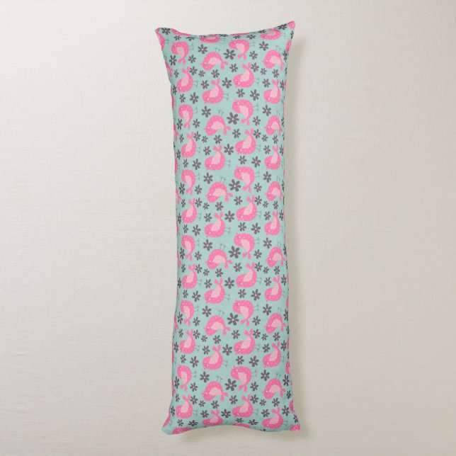 Polka Dot Birds and Flowers Body Pillow (Back (Vertical))