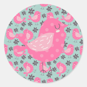 Polka Dot Birds and Flowers Classic Round Sticker