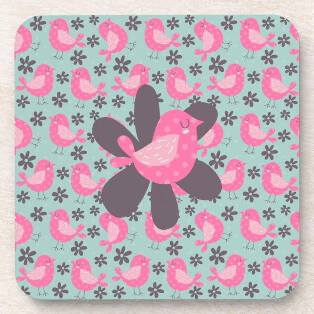 Polka Dot Birds and Flowers Coaster (Front)