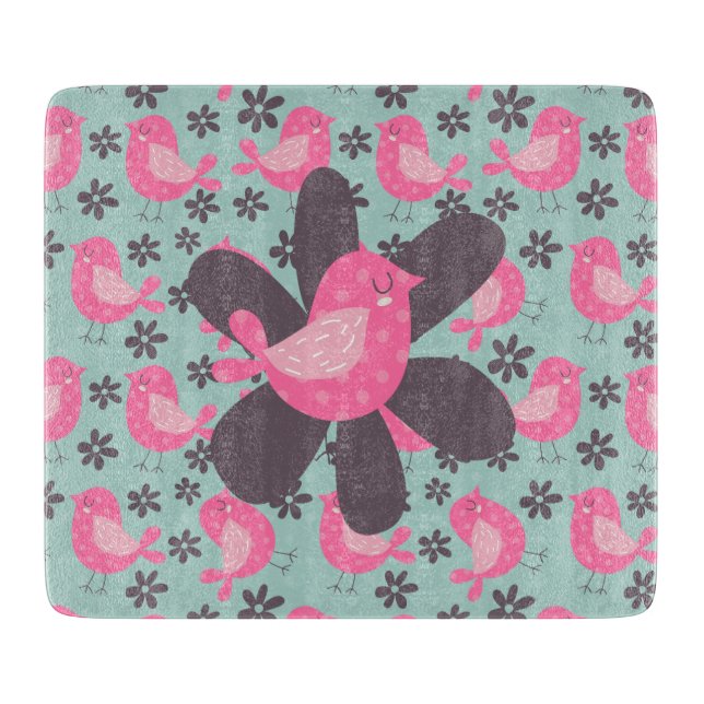 Polka Dot Birds and Flowers Cutting Board (Front)