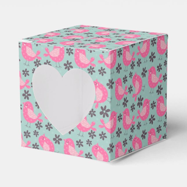 Polka Dot Birds and Flowers Favor Box (Front Side)