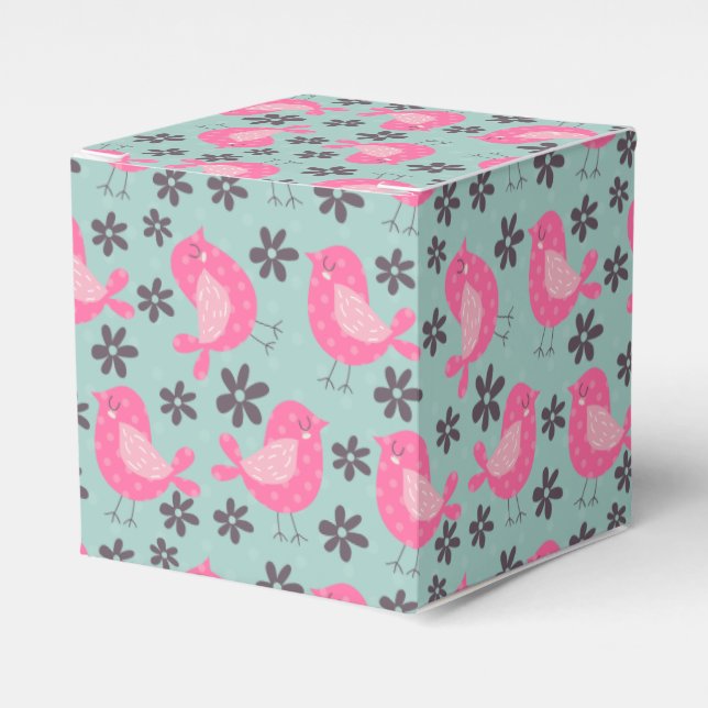 Polka Dot Birds and Flowers Favor Box (Front Side)