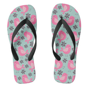 Polka Dot Birds and Flowers Flip Flops