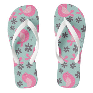 Polka Dot Birds and Flowers Flip Flops