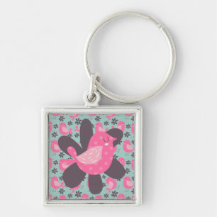 Polka Dot Birds and Flowers Keychain