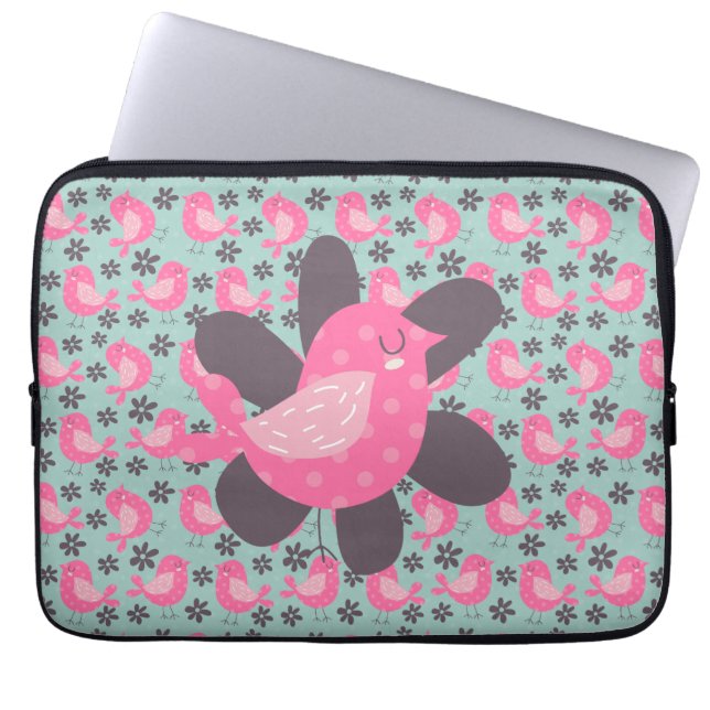 Polka Dot Birds and Flowers Laptop Sleeve (Front)