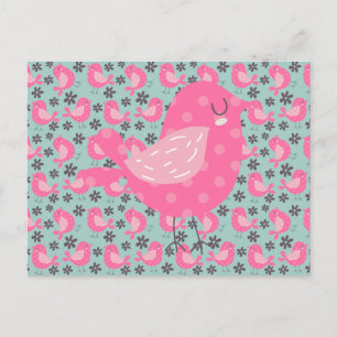 Polka Dot Birds and Flowers Postcard