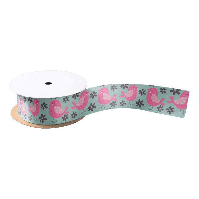 Polka Dot Birds and Flowers Satin Ribbon (Spool)