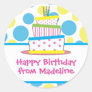 Polka Dot Birthday Cake Gift Tag Stickers