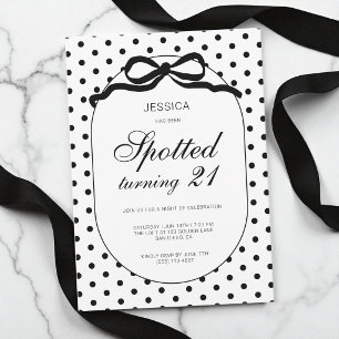Polka Dot Black Bow Spotted Turning 21st Birthday Invitation