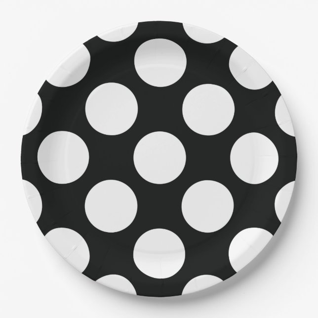 Polka Dot (Black & White) Any Size Customizable Paper Plate (Front)