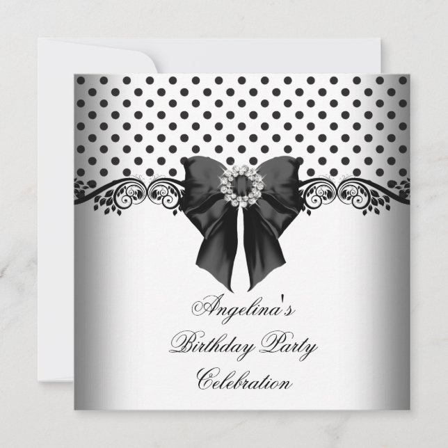 Polka Dot Black White Birthday Party Invitation (Front)