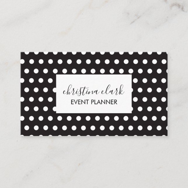 Polka Dot Black White Custom Personalized Business Card (Front)
