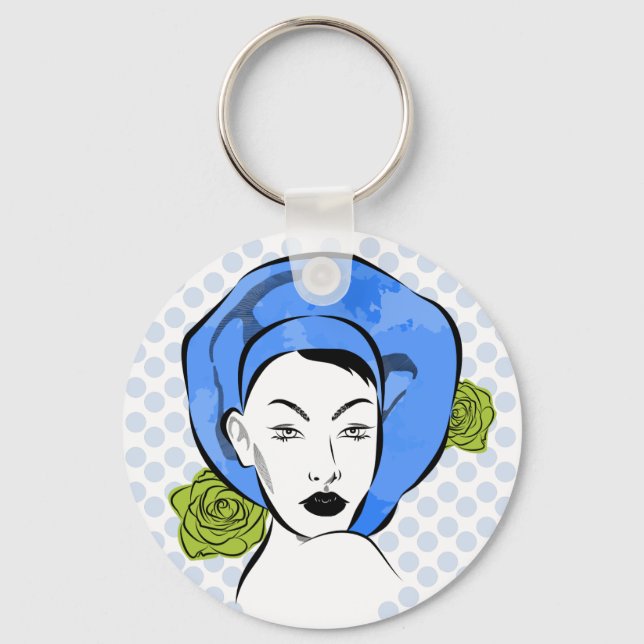 Polka Dot Blue Hat Keychain (Front)