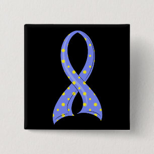 Polka Dot Blue Yellow Ribbon Down Syndrome 2 Inch Square Button
