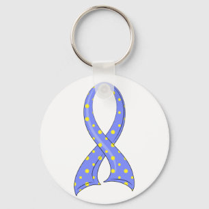 Polka Dot Blue Yellow Ribbon Down Syndrome Keychain