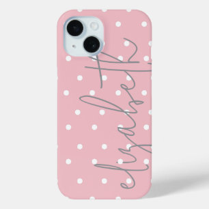 Polka Dot blush pink & grey name iPhone Case