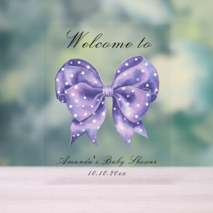 Polka Dot Bow Baby Shower Welcome Acrylic Sign