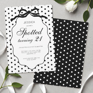 Polka Dot Bow Spotted Turning 21st Birthday Party Invitation