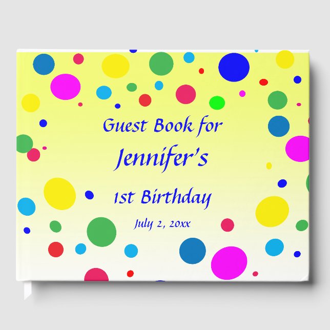 Polka Dot Bubble Balloon Birthday Party Guest Book (Front)
