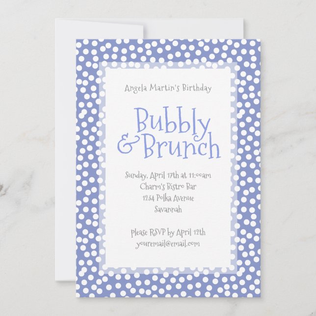 Polka Dot Bubbly and Brunch Violet Invitation (Front)
