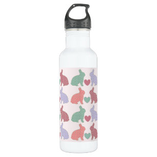 Polka Dot Bunnies and Hearts Pattern on Pink  710 Ml Water Bottle
