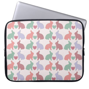Polka Dot Bunnies and Hearts Pattern on Pink Laptop Sleeve