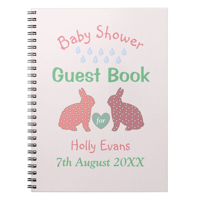 Polka Dot Bunnies Custom Baby Shower Notebook (Front)