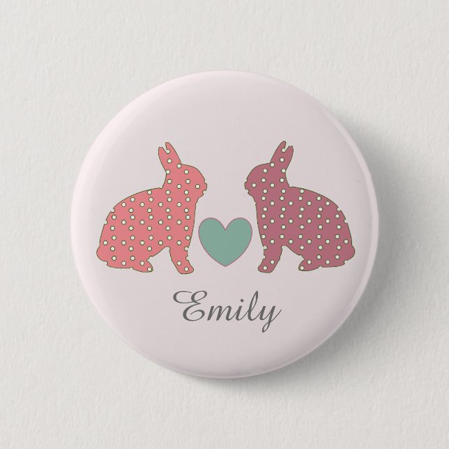 Polka Dot Bunnies Pink Personalised 2 Inch Round Button (Front)