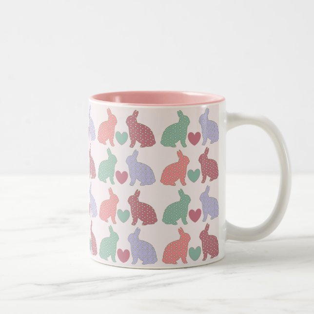 Polka Dot Bunnies Two-Tone Coffee Mug (Right)