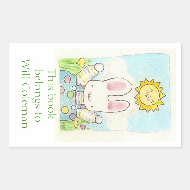 Polka dot bunny bookplate sticker (Front)