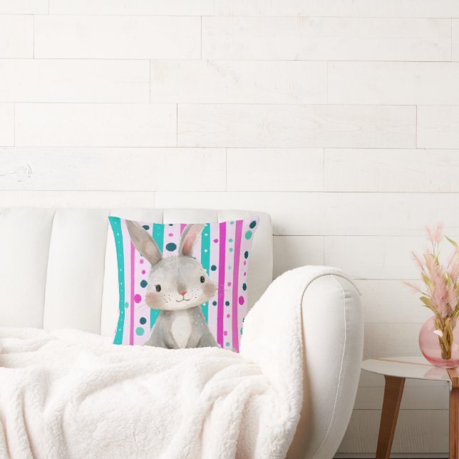 Polka Dot Bunny Delight Throw Pillow (Couch)