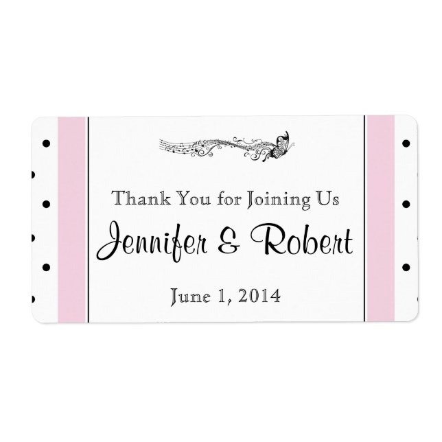 Polka Dot Butterfly Posh Water Bottle Label (Front)