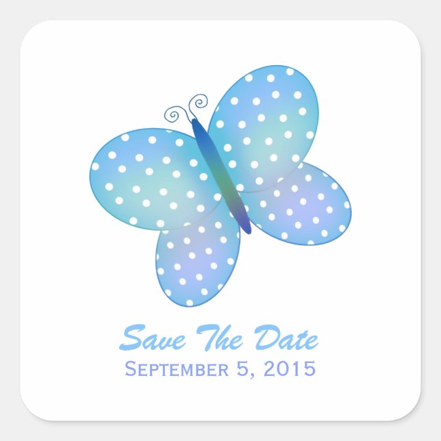 Polka Dot Butterfly : Save The Date Sticker (Front)