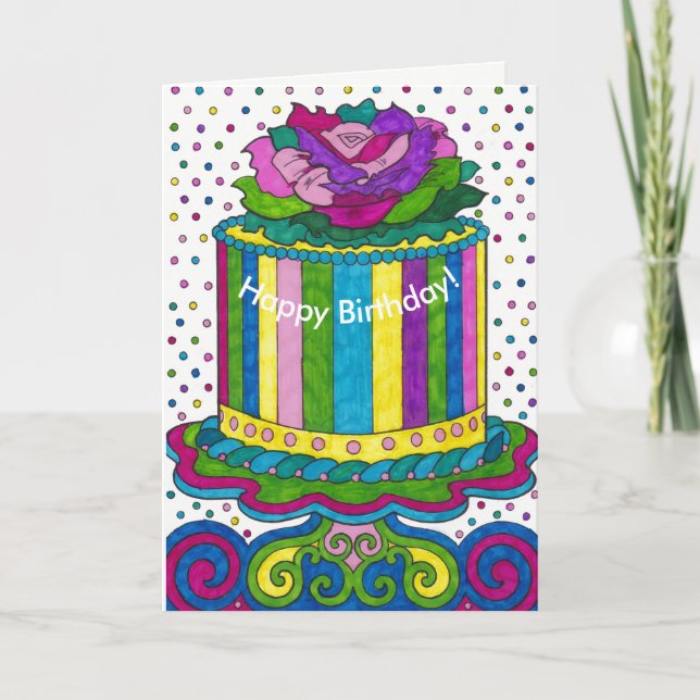 Polka Dot Cake Bright Happy Birthday Card (Front)