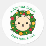 Polka Dot Cat | Beige Cat Custom Christmas Party Classic Round Sticker<br><div class="desc">Adorable Polka Dot Cat Stickers with your custom name on it. Perfect for Christmas Party,  Birthday Party,  Baby shower and School events. Customize it with your favourite font and colour to make a unique package,  made with love!</div>